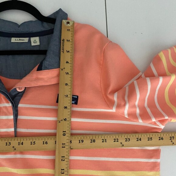 LL Bean Rugby Henley Shirt Sweatshirt Womens 2X Orange Multicolor Stripe - Picture 8 of 10